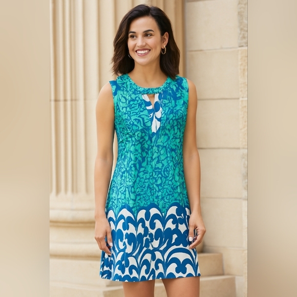 PAPILLON Sleeveless Boho Western Teal Navy Floral Dress Preppy (#1,302) - Picture 1 of 8